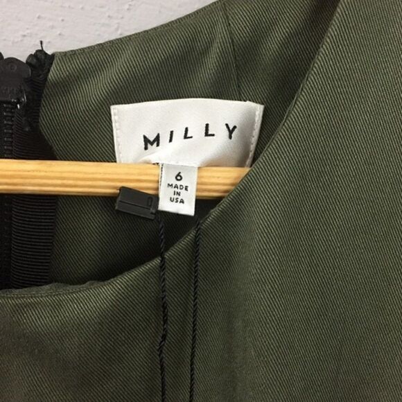 Milly Seamed Shift Dress in Olive Green - Picture 8 of 14